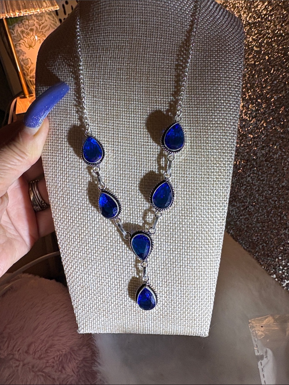 Blue Saphire TopazTeardrop Pendant Necklace on 925 Silver